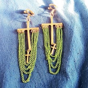 3.5" Gold CO Dbl Cross Chainned Earrings